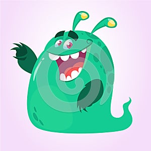 Happy cartoon bue monster. Vector illustration. Halloween design.