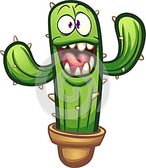 Happy cartoon cactus with big smile