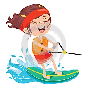 Happy Cartoon Character Surfing At Sea