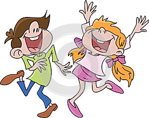 Happy cartoon children jumping in the air vector