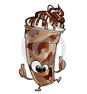 Happy cartoon chocolate milkshake making a thumbs up gesture