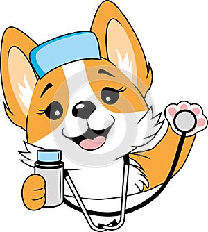 Happy cartoon corgi dog doctor