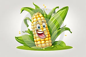 Happy cartoon corn cob character.