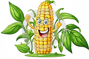 Happy cartoon corn cob character.