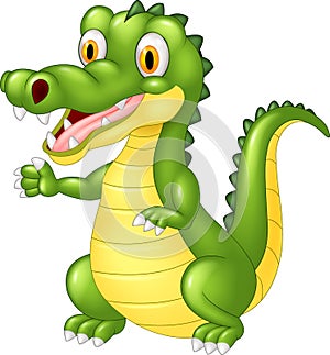 Happy cartoon crocodile waving hand