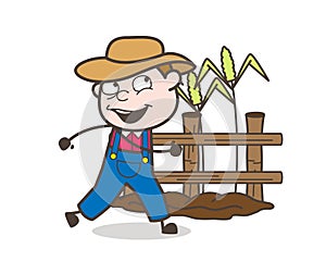 Happy Cartoon Farmer Running in Field