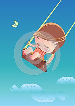 happy cartoon girl swinging