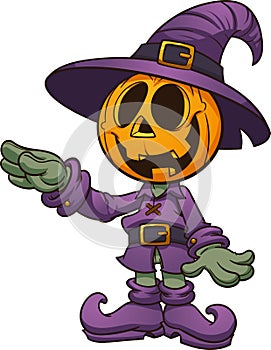 Happy cartoon Halloween Jack o lantern with separate arm