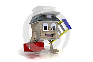 Happy cartoon house with toolbox and ladder