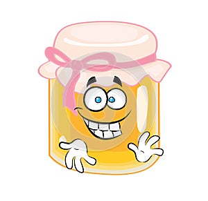 Happy cartoon illustration of honey jar