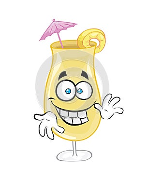 Happy cartoon illustration of pinacolada cocktail