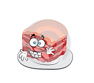 Happy cartoon illustration of raw pork belly