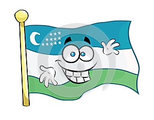 happy cartoon illustration of Uzbekistan flag