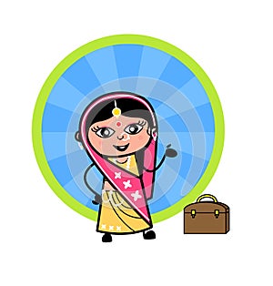 Happy Cartoon Indian Lady Presenting