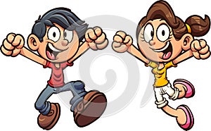 Happy cartoon kids excited and jumping