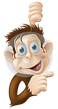 Happy cartoon monkey pointing
