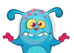Happy cartoon monster alien. Vector Halloween blue furry monster