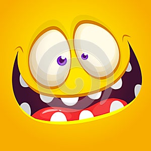 Happy cartoon monster face smiling. Vector Halloween monster square avatar