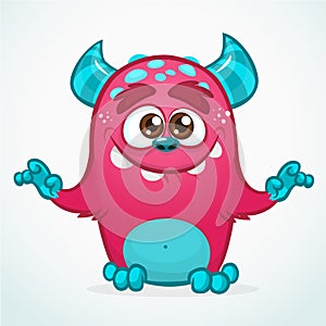 Happy cartoon monster. Halloween pink furry monster. Big collection of cute monsters. Halloween character