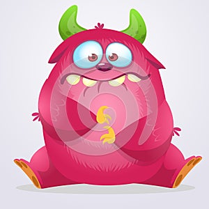 Happy cartoon monster. Halloween pink furry monster. Big collection of cute monsters. Halloween character. Vector illustrations