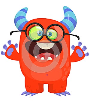 Happy cartoon monster nerd wearing eyeglasses. Halloween vector illustration. Great for package or party decoration