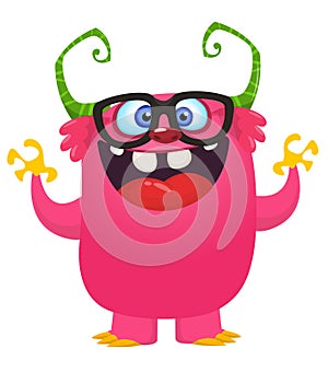 Happy cartoon monster nerd wearing eyeglasses. Halloween vector illustration. Great for package or party decoration