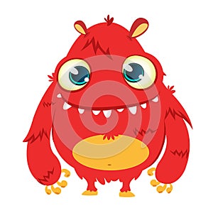 Happy cartoon monster. Vector Halloween red furry monster.