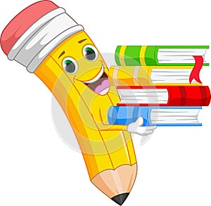 Happy cartoon pencil bring a book