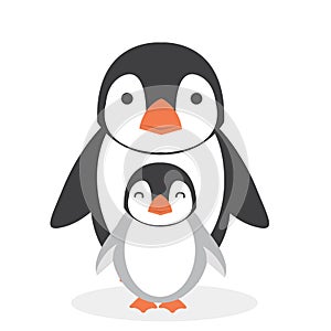Happy cartoon penguin with chick vector