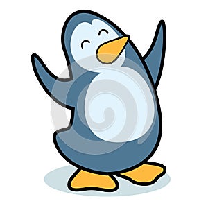 Happy cartoon penguin raising arms