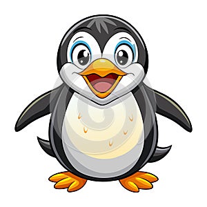 Happy cartoon penguin: Waddling with joy, bright eyes gleaming, and a big smile warming hearts.