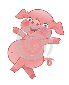 A happy cartoon pig