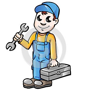 Happy cartoon plumber or mechanic