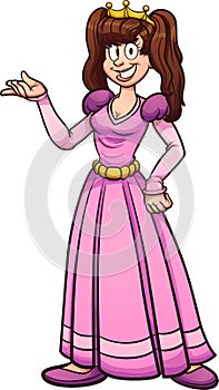 Happy cartoon princess with pink dress