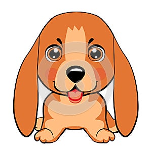 Happy cartoon puppy sitting, Dog friend. Vector illustration. Isolated on white background.