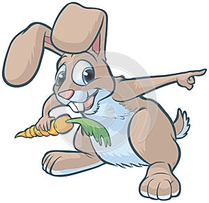 Happy Cartoon Rabbit Pointing
