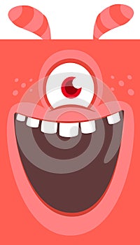 Happy cartoon red monster screanimg. Yelling angry monster expression. Halloween vector illustration.
