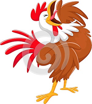 Happy cartoon rooster crowing