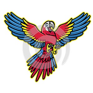 Happy cartoon of scarlett macaw parrot