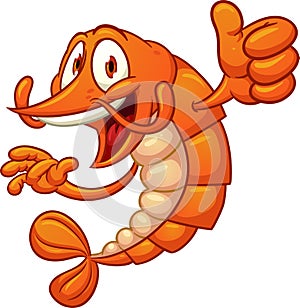 Happy cartoon shrimp giving the thumbs up hand sign