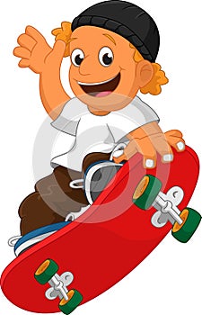 Happy Cartoon Skateboard Boy