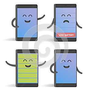 Happy cartoon smart phone character set, great for your design