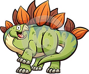 Happy cartoon stegosaurus dinosaur with leg up