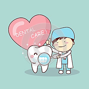 Happy cartoon tooth and dentist