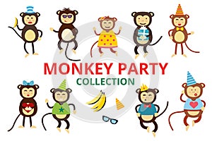 Happy cartoon vector monkey dancing party birthday