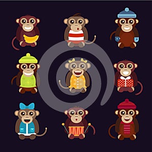 Happy cartoon vector monkey dancing party birthday