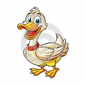 A Happy Cartoon White Goose on White Background