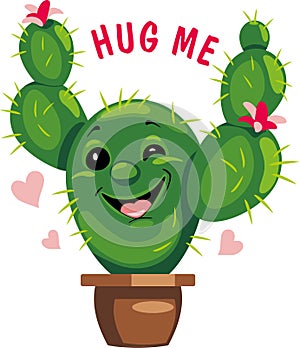 Happy cartoonish cactus. Hug me