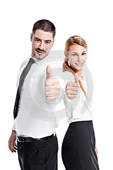 Happy Casual Business Couple Doing an OK Sign