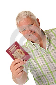 Happy casual mature man with passport